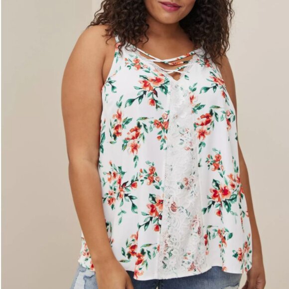 Torrid Lace Cami - Georgette White Floral Size 5 - Picture 1 of 10